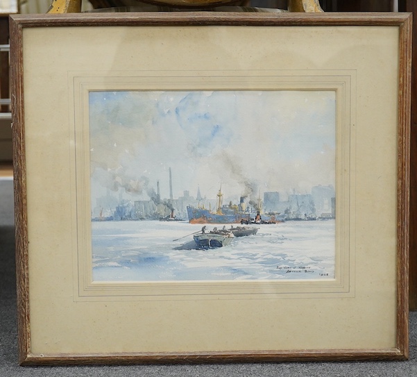 Arthur Bond (1888-1958), watercolour, ‘High Water at Wapping’, details verso, signed and dated 1948, 26 x 33cm. Condition - fair to good